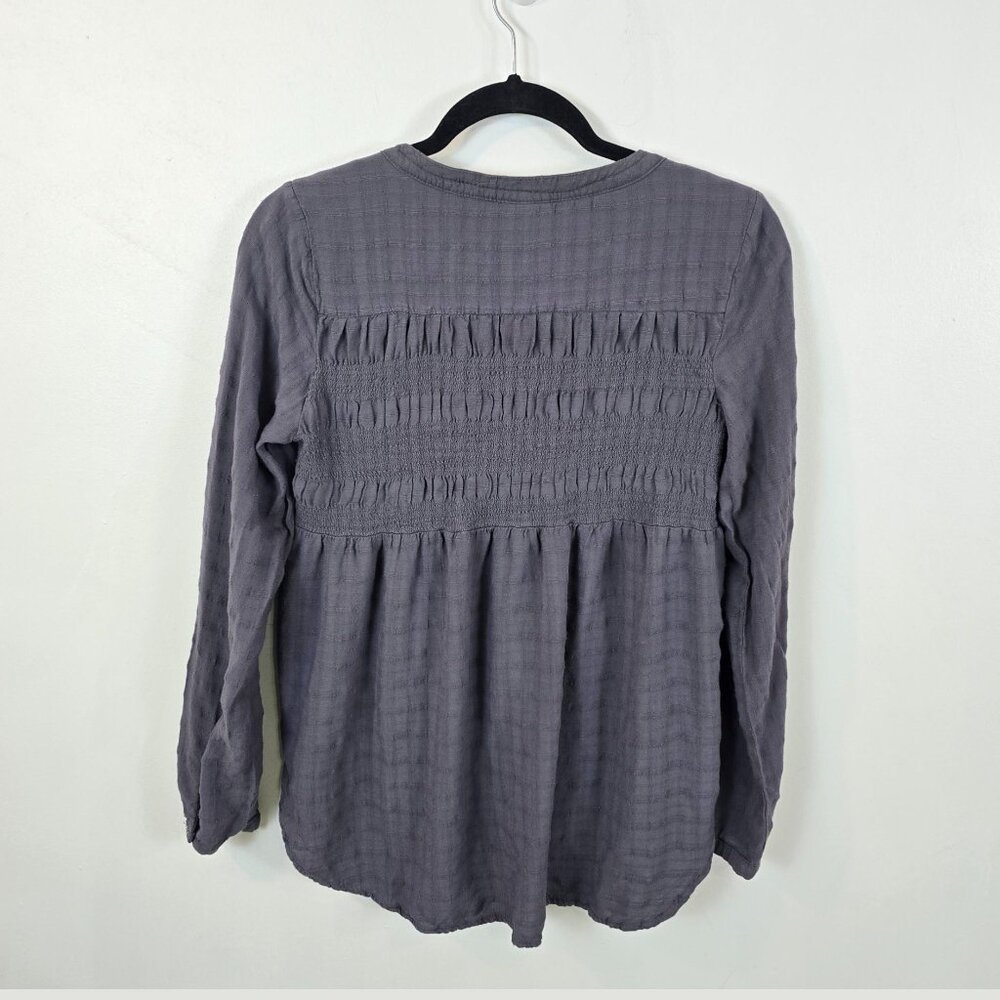 Boho Smocked Tunic Blouse Gray Medium - Picture 4 of 16
